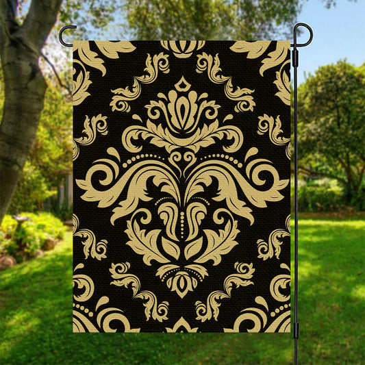 Black And Beige Damask Pattern Print Garden Flag