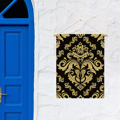 Black And Beige Damask Pattern Print Garden Flag