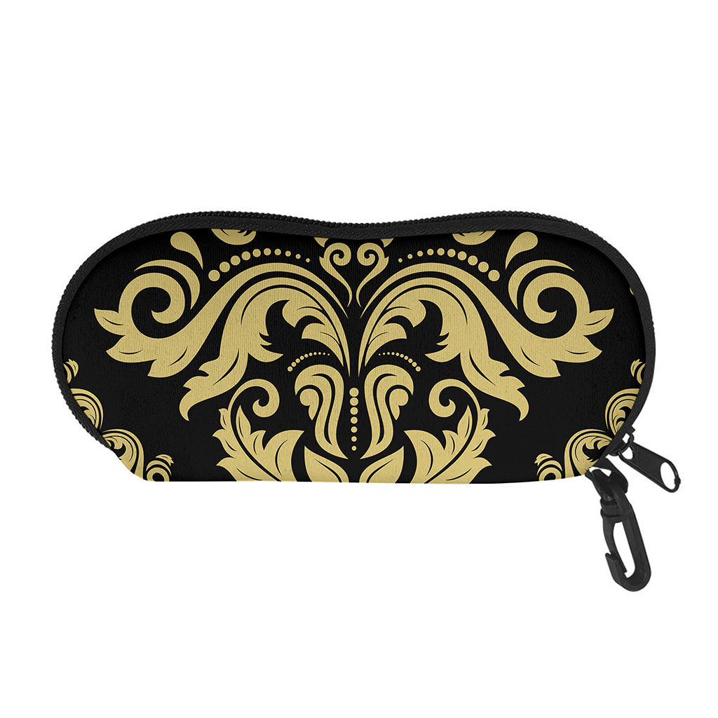 Black And Beige Damask Pattern Print Glasses Case