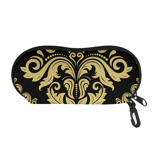 Black And Beige Damask Pattern Print Glasses Case
