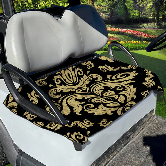 Black And Beige Damask Pattern Print Golf Cart Seat Cover