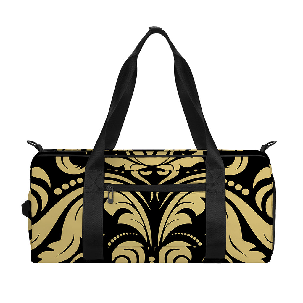 Black And Beige Damask Pattern Print Gym Bag