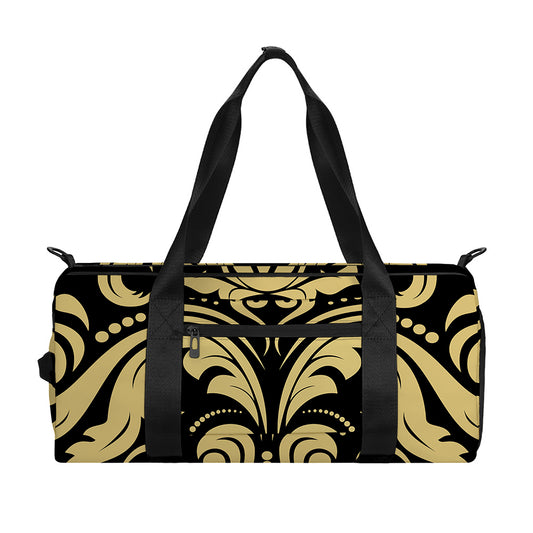 Black And Beige Damask Pattern Print Gym Bag