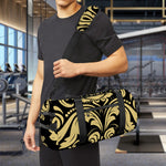 Black And Beige Damask Pattern Print Gym Bag