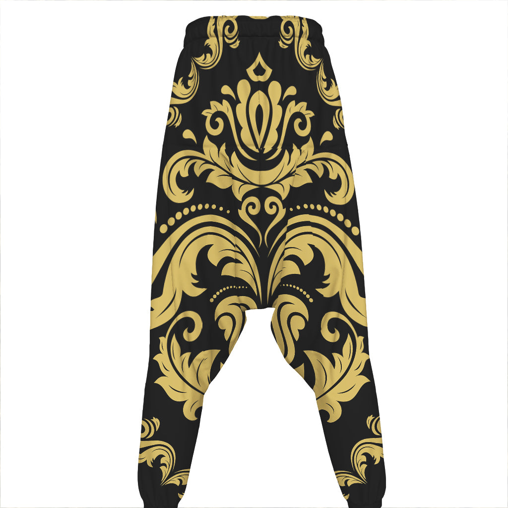 Black And Beige Damask Pattern Print Hammer Pants