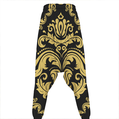 Black And Beige Damask Pattern Print Hammer Pants