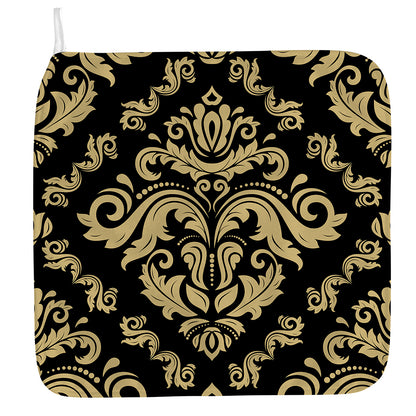Black And Beige Damask Pattern Print Hand Towel