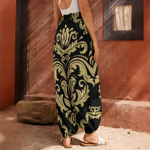 Black And Beige Damask Pattern Print Harem Pants