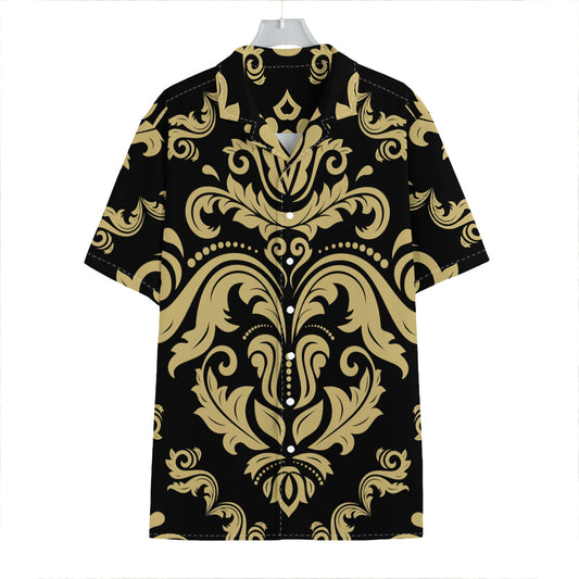 Black And Beige Damask Pattern Print Hawaiian Shirt