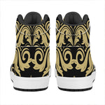 Black And Beige Damask Pattern Print High Top Leather Sneakers