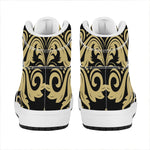 Black And Beige Damask Pattern Print High Top Leather Sneakers