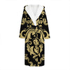 Black And Beige Damask Pattern Print Hooded Bathrobe