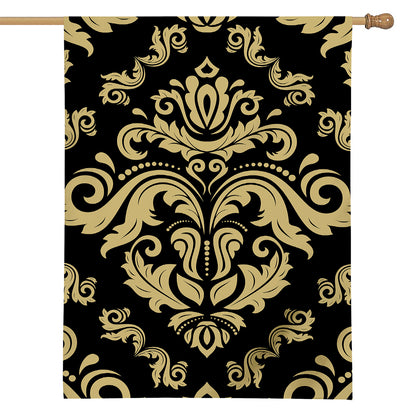Black And Beige Damask Pattern Print House Flag