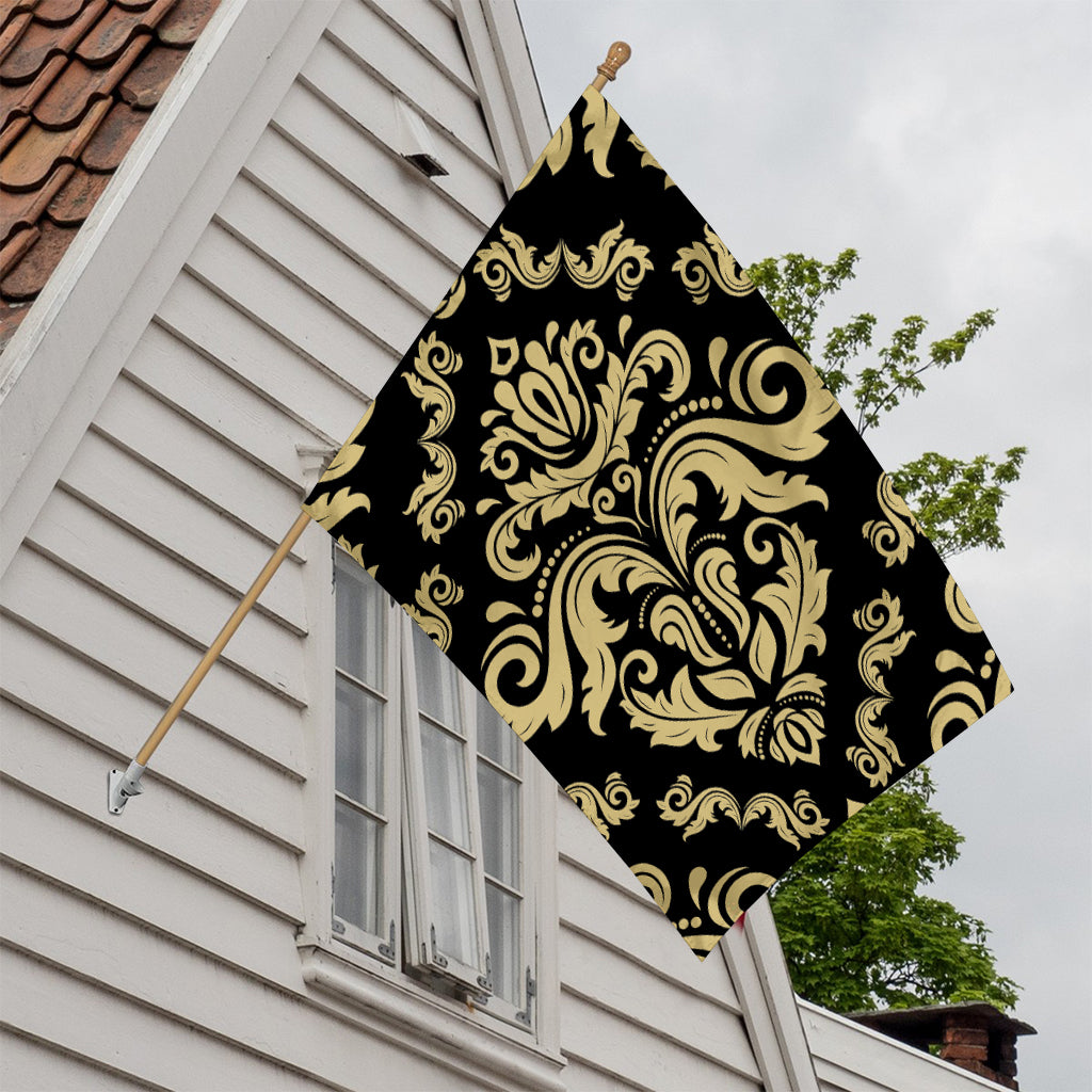 Black And Beige Damask Pattern Print House Flag