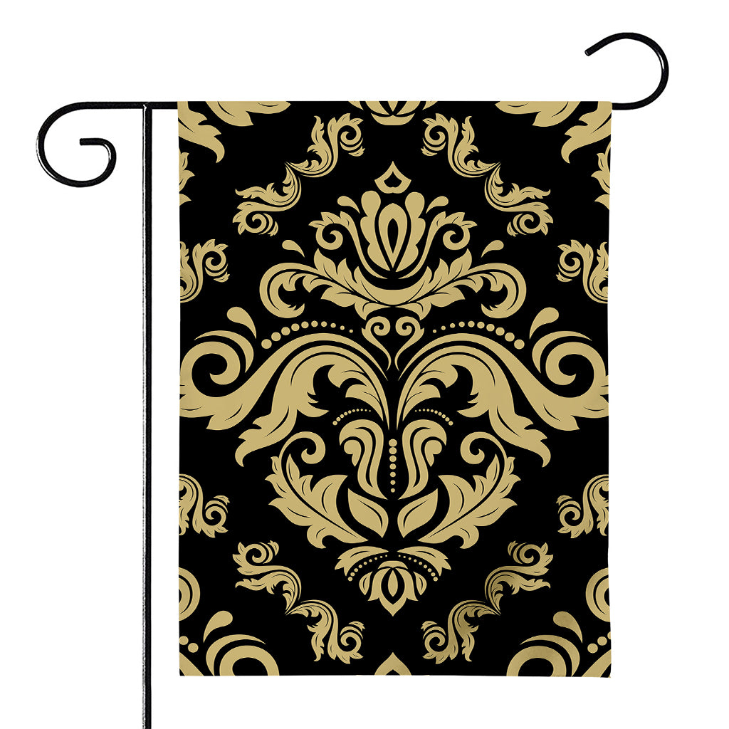 Black And Beige Damask Pattern Print House Flag