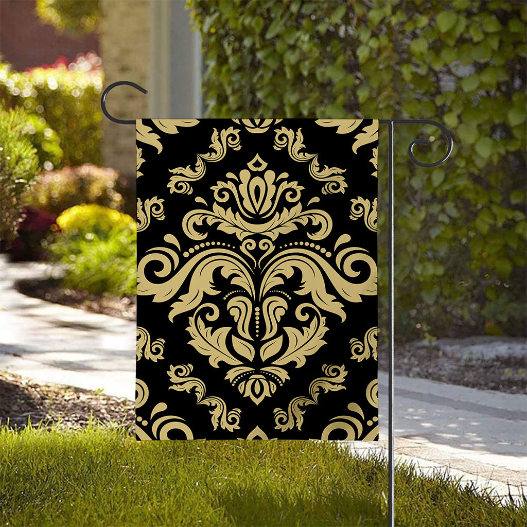 Black And Beige Damask Pattern Print House Flag