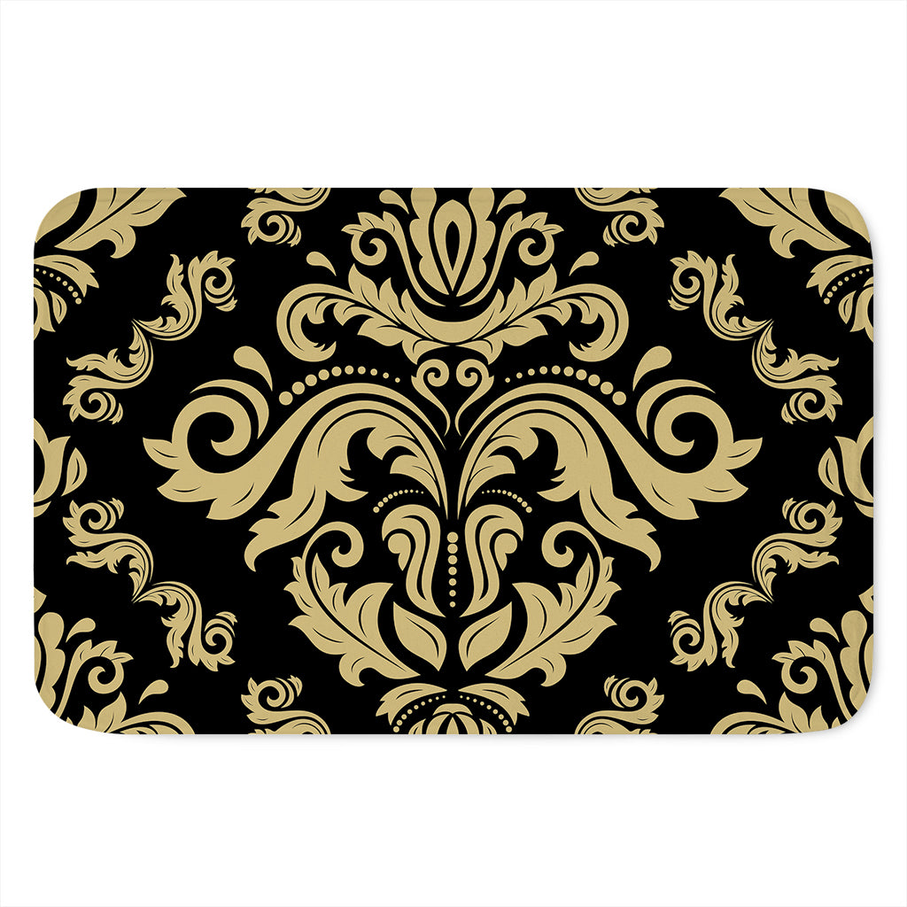 Black And Beige Damask Pattern Print Indoor Door Mat