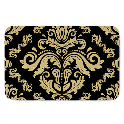 Black And Beige Damask Pattern Print Indoor Door Mat