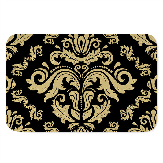 Black And Beige Damask Pattern Print Indoor Door Mat