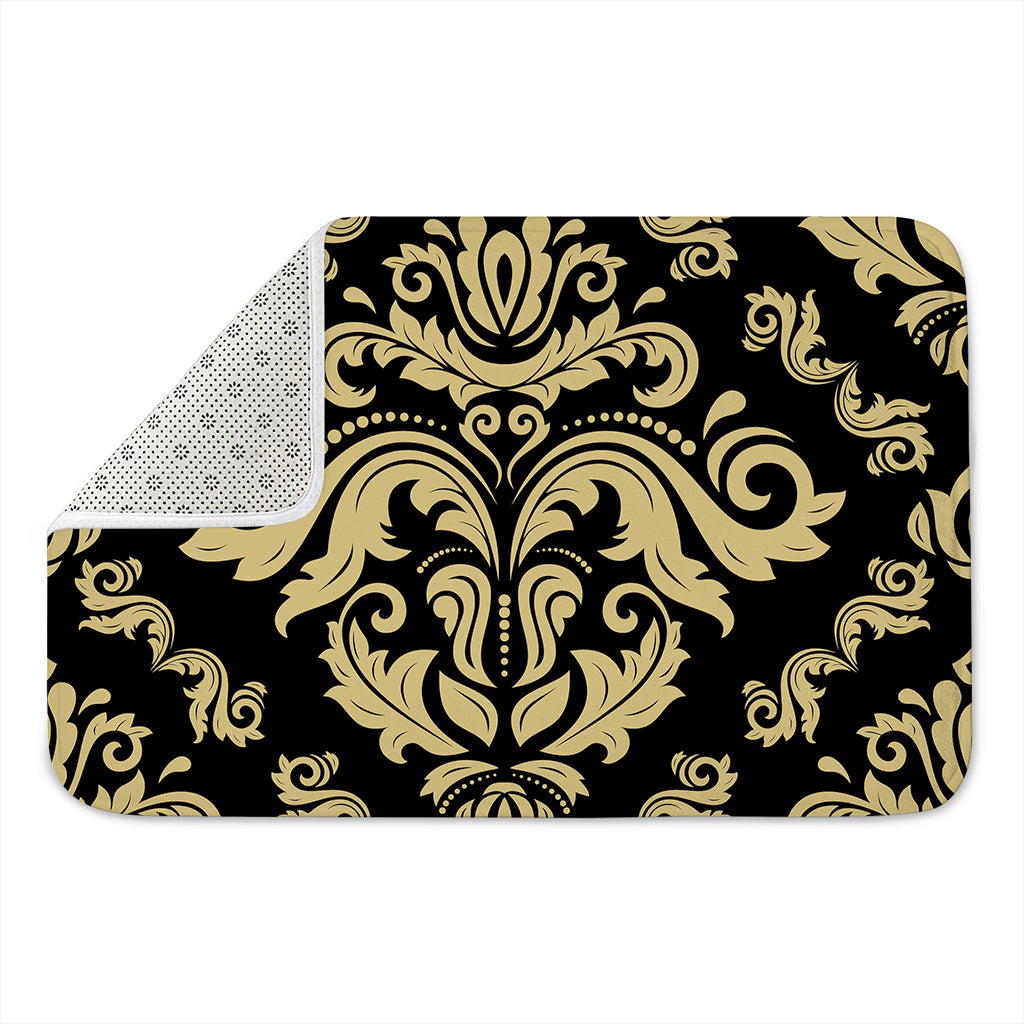 Black And Beige Damask Pattern Print Indoor Door Mat