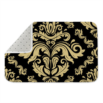 Black And Beige Damask Pattern Print Indoor Door Mat