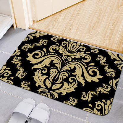 Black And Beige Damask Pattern Print Indoor Door Mat