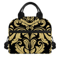 Black And Beige Damask Pattern Print Insulated Lunch Bag