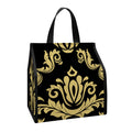 Black And Beige Damask Pattern Print Insulated Lunch Tote