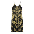 Black And Beige Damask Pattern Print Jersey Midi Cami Dress