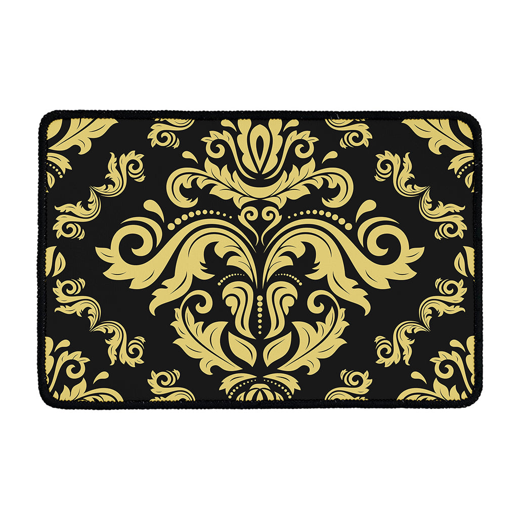 Black And Beige Damask Pattern Print Kitchen Mat