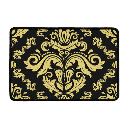 Black And Beige Damask Pattern Print Kitchen Mat