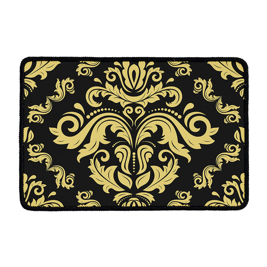 Black And Beige Damask Pattern Print Kitchen Mat