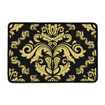 Black And Beige Damask Pattern Print Kitchen Mat
