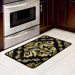 Black And Beige Damask Pattern Print Kitchen Mat