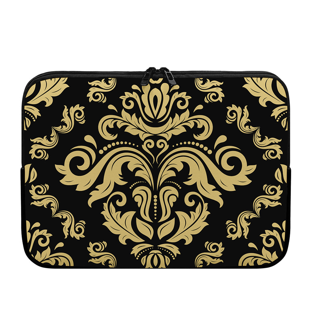 Black And Beige Damask Pattern Print Laptop Sleeve