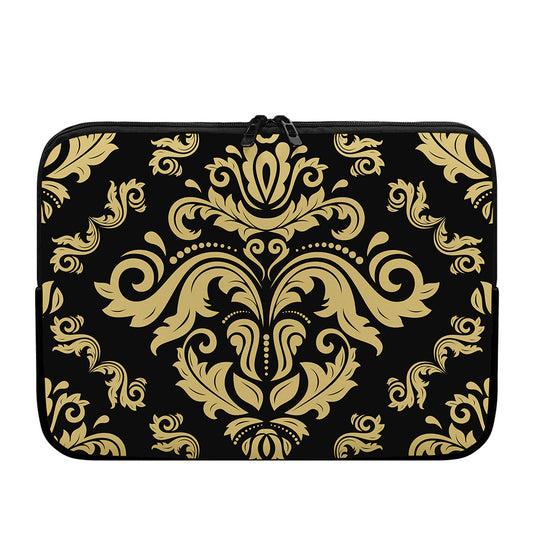 Black And Beige Damask Pattern Print Laptop Sleeve