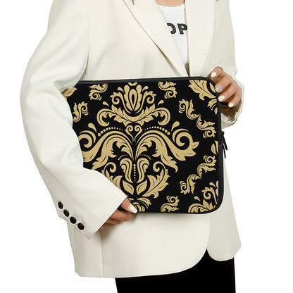 Black And Beige Damask Pattern Print Laptop Sleeve