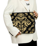 Black And Beige Damask Pattern Print Laptop Sleeve