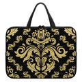 Black And Beige Damask Pattern Print Laptop Sleeve With Handle
