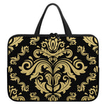 Black And Beige Damask Pattern Print Laptop Sleeve With Handle