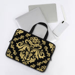 Black And Beige Damask Pattern Print Laptop Sleeve With Handle