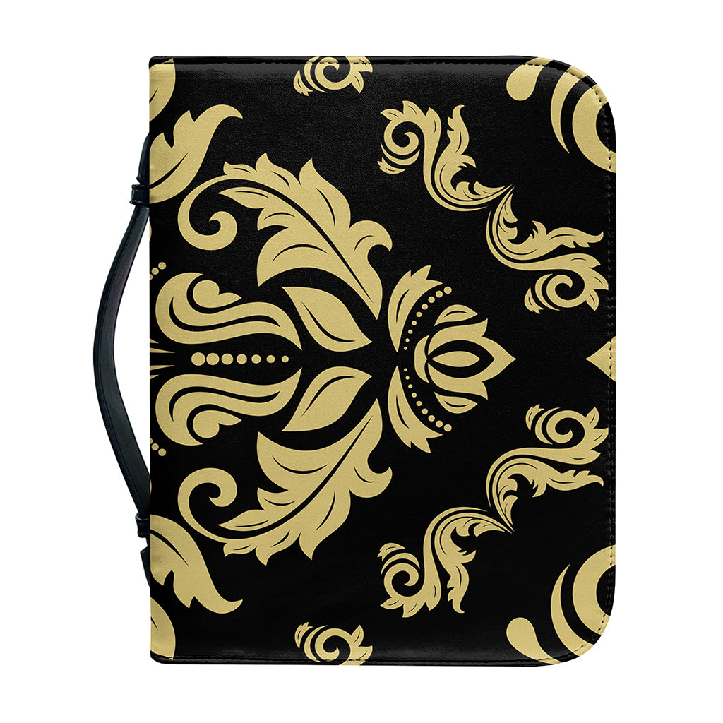 Black And Beige Damask Pattern Print Leather Bible Cover