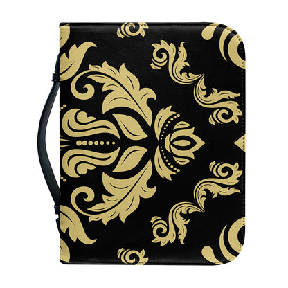 Black And Beige Damask Pattern Print Leather Bible Cover