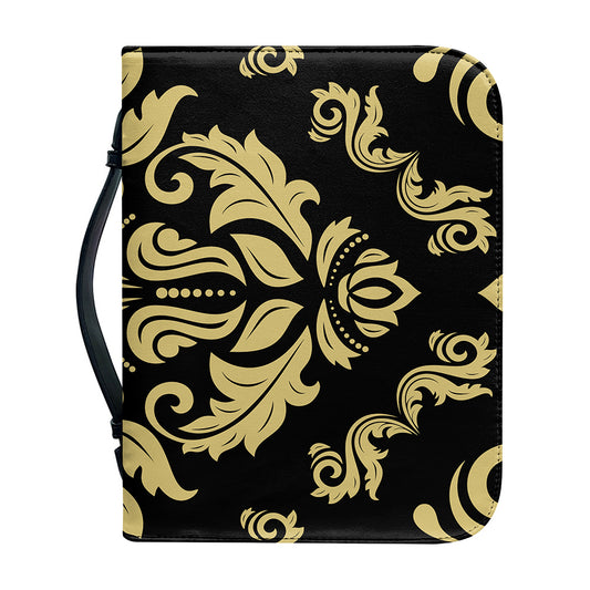 Black And Beige Damask Pattern Print Leather Bible Cover