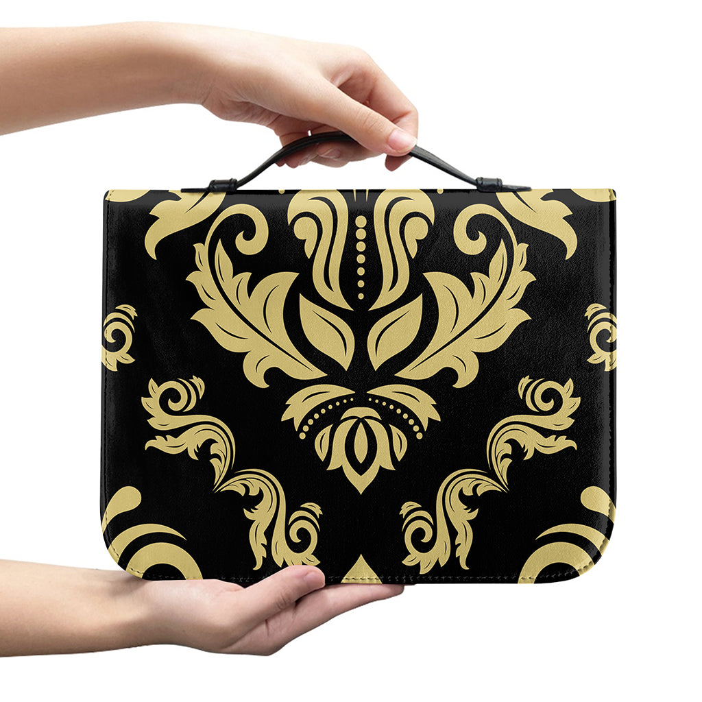 Black And Beige Damask Pattern Print Leather Bible Cover