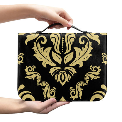 Black And Beige Damask Pattern Print Leather Bible Cover