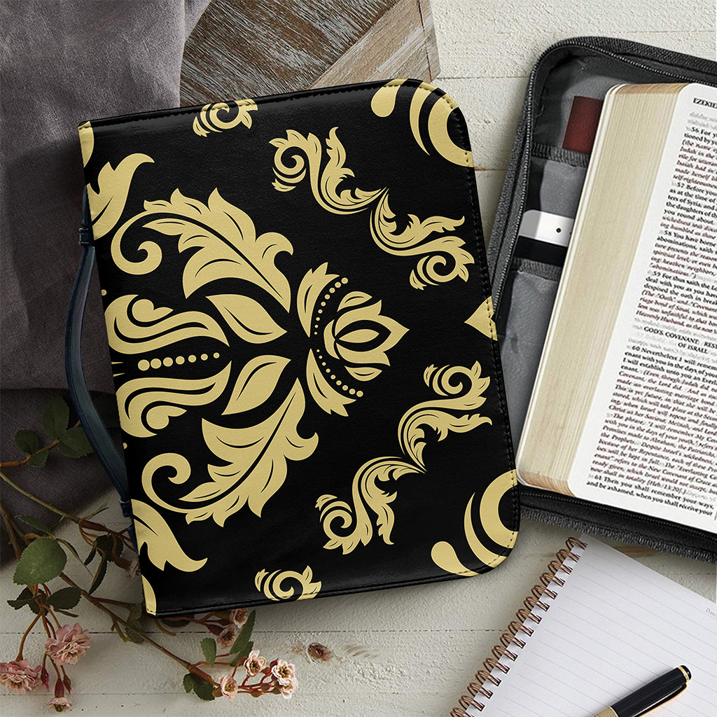 Black And Beige Damask Pattern Print Leather Bible Cover
