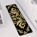 Black And Beige Damask Pattern Print Long Kitchen Mat