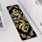Black And Beige Damask Pattern Print Long Kitchen Mat