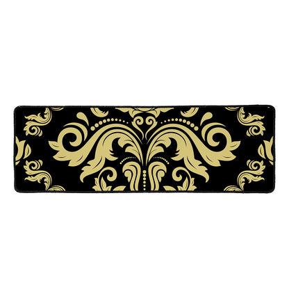 Black And Beige Damask Pattern Print Long Kitchen Mat